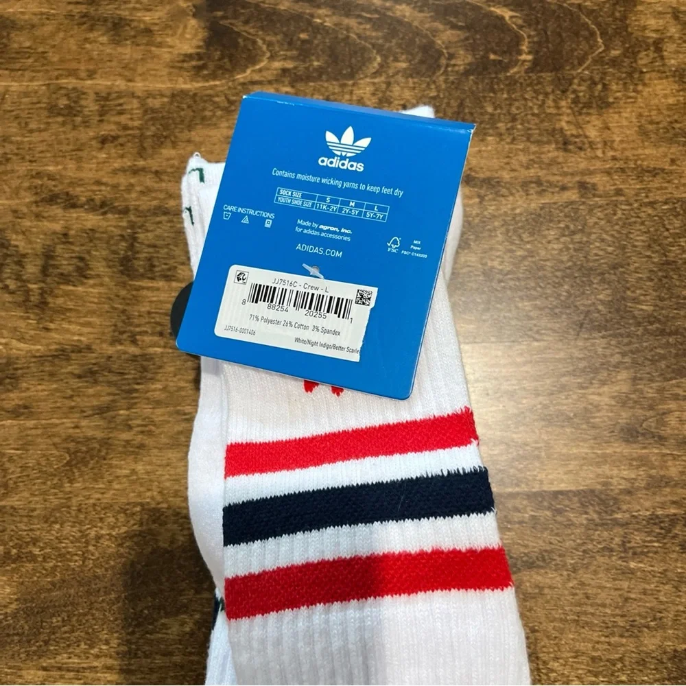 Adidas Kids' Socks - White with Red and Blue Stripes